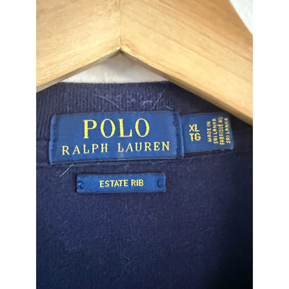 Polo Ralph Lauren Mens XL Navy Blue Estate Rib Quarter Zip Flesh Pony Cotton Top